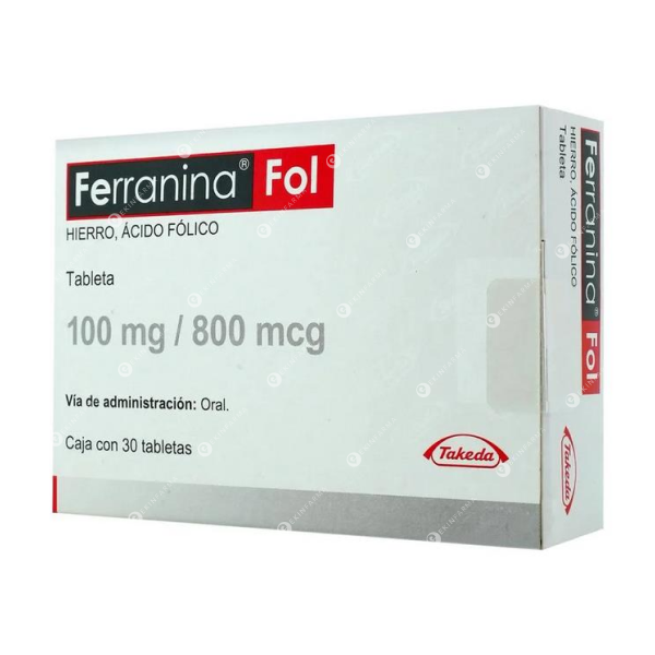 Ferranina Fol 100mg+800mcg x 30 Tabletas